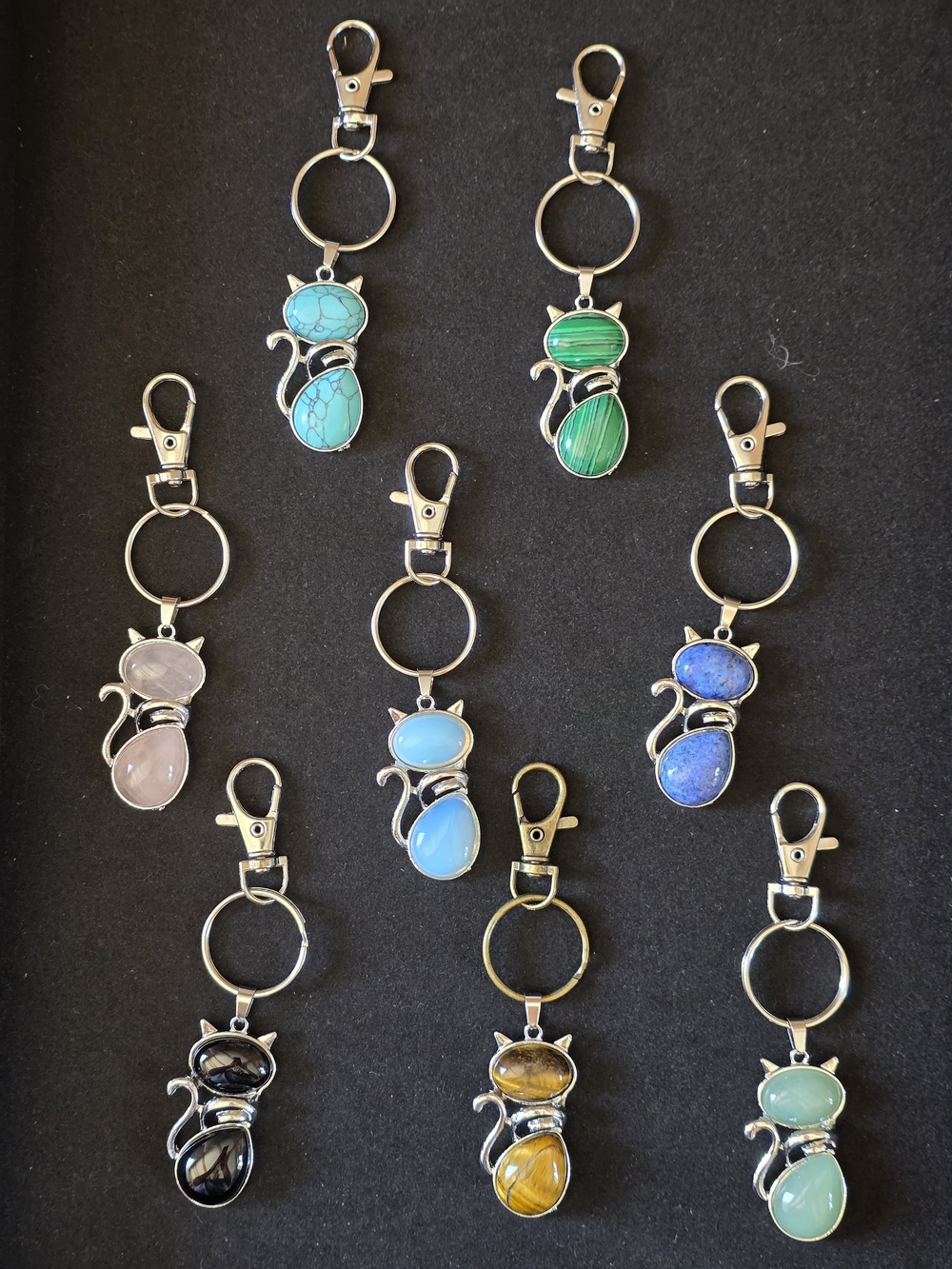 Cat Pendant Keychain with Stone Gems